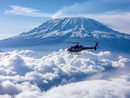 Helicopter circling Mount Kilimanjaro